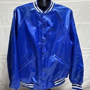VTG CARDINAL JACKET SHINY BLUE SZ L USA USED Stripe 80-90s